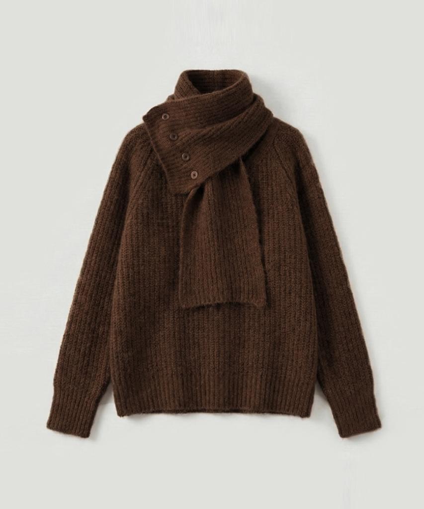 Keulleiseu Button Scarf V-Neck Knit_Beige