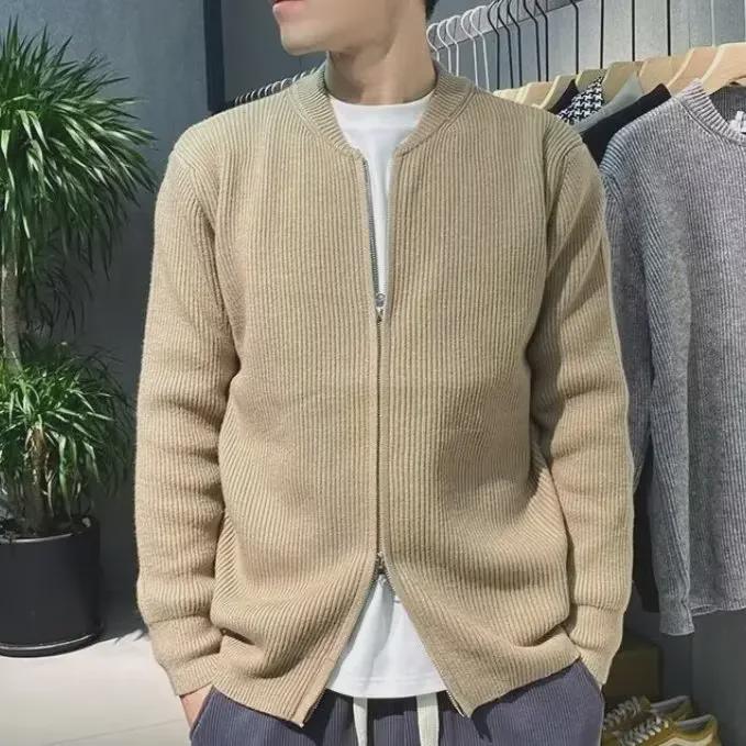 

Мужской однотонный вязаный кардиган: Осень/Зима 2023 Приталенный Повседневный Свитер Куртка XL хаки