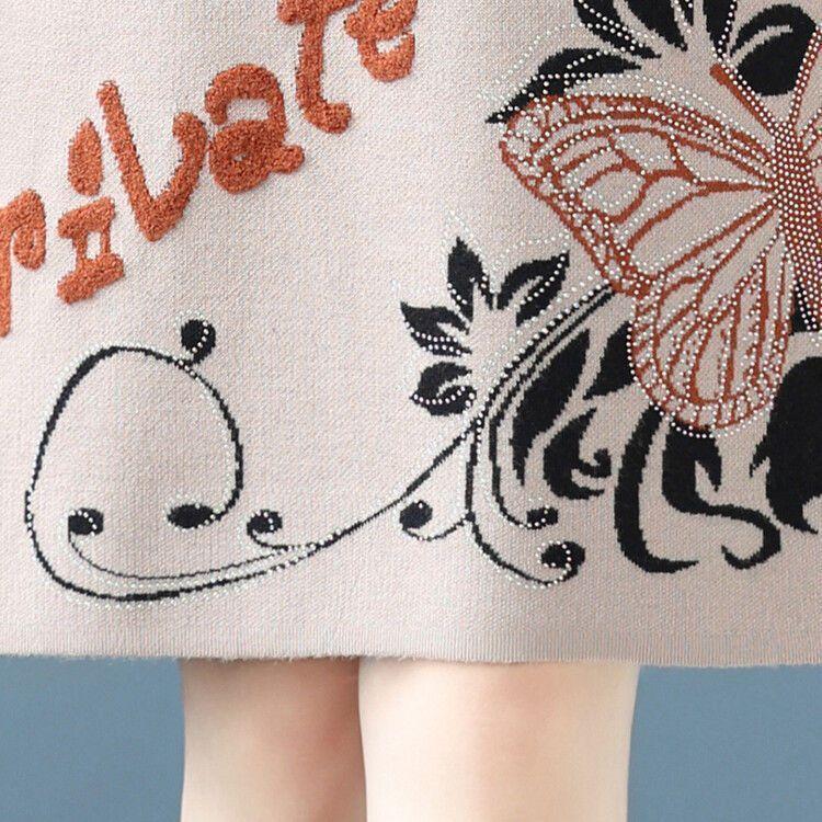 Women's Floral Knit Dress Loose Mid-length Thick Knit Sweater Dress Pullover Knit Dress