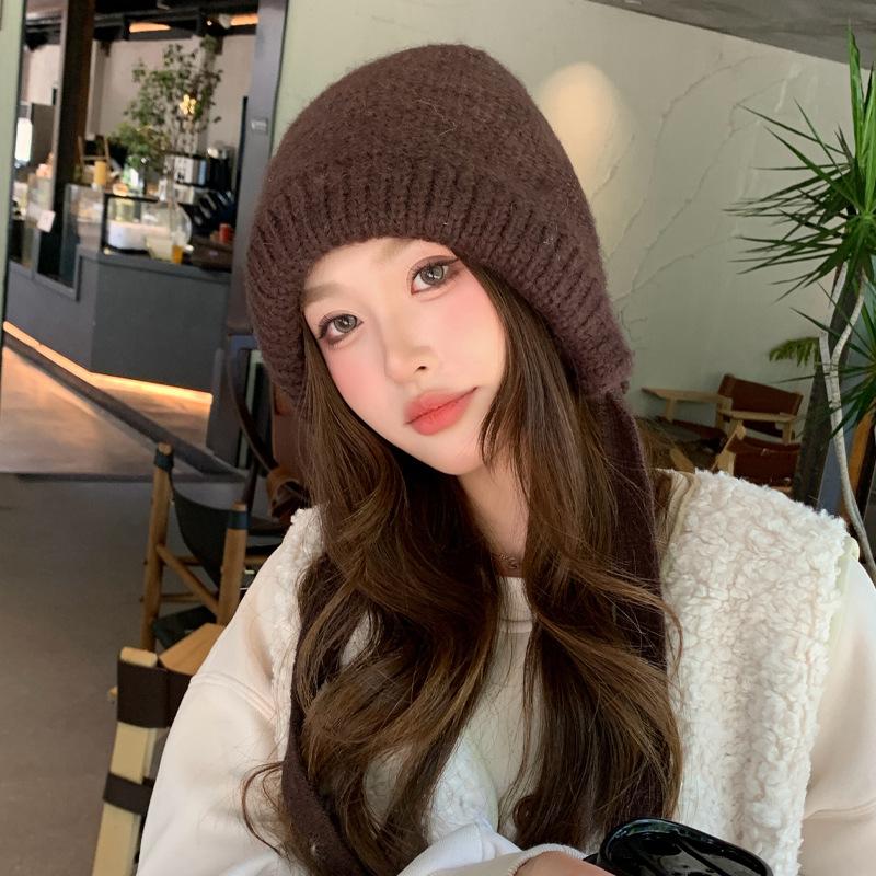 New Hat for Women's Solid Color Versatile Knitted Wool Hat for Winter Warm Ear Protection and Face Protecting Small Bag Head Hat