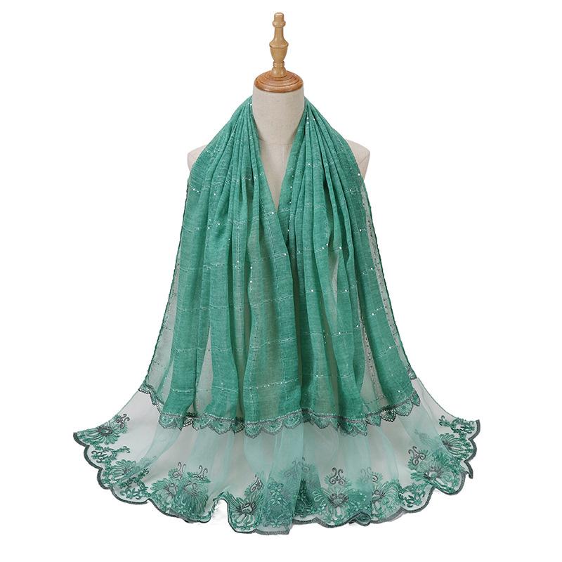 Glitter Scarf Islamic Long Shawls Wraps Luxury Flower Headscarf Headband New Embroidered Lace Sequins Hijab Stitching Splicing