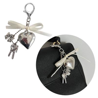 Big Heart Bowknot Keychain Fashion Decorations Keyring Ornament Backpack Handbag Charm Pendant Gift for Girls Women
