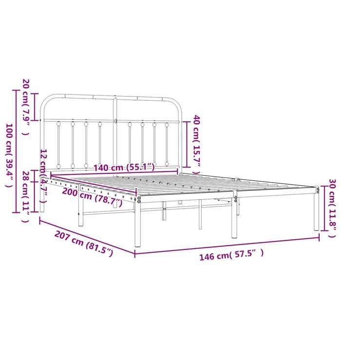 VidaXL Metal Bed Frame with White Headboard 140x200 Cm 352628