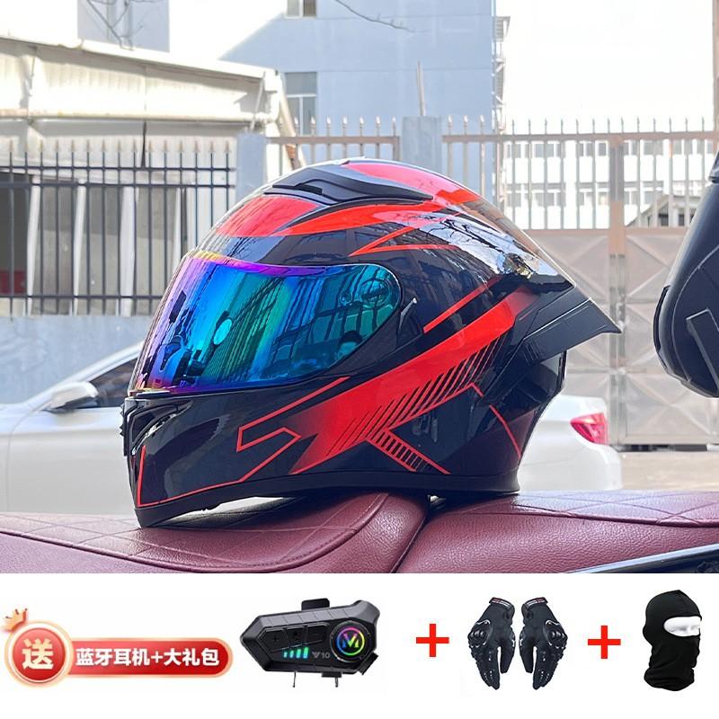 Full Face Motorcycle Helmet With Rear Wing Bluetooth Headset Men All Season Electric Bike Motorbike Riding Safety Gear
