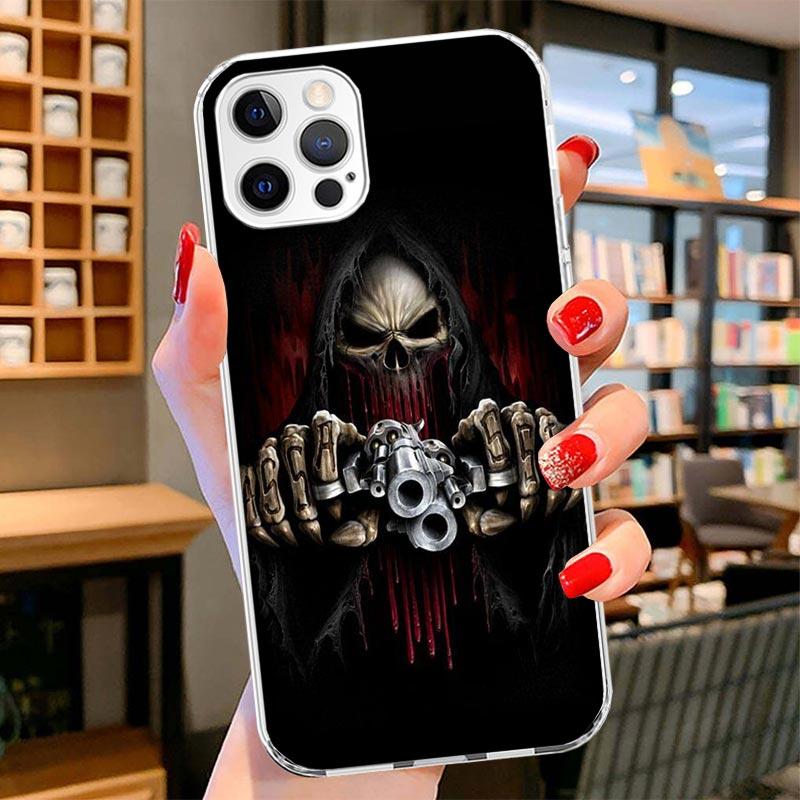 

Reaper Skull Skeleton Gun Cover Phone Case For iPhone 16 17 Air 15 14 Pro Max 16E Phone Case 13 Mini 12 11 7 SE 8 Print Pattern iPhone 16 Plus