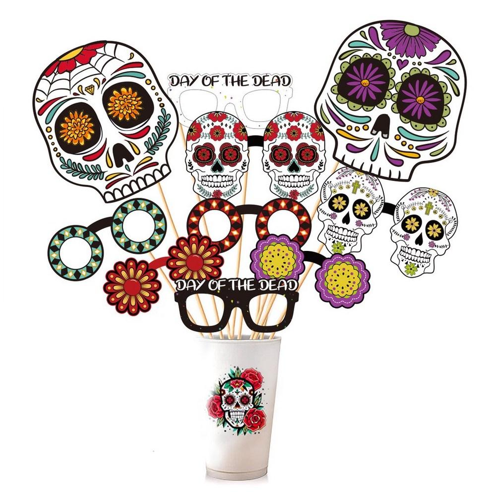 Mexican Day of the Dead Photo Props Skeleton Ghost Costume Party Photo Paper Cards (10 Pack)