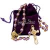 Nazareth Store Purple Pearl 8mm Bead Rosary Necklace Gold Prayer Chaplet Miracle Open Up Locket Centerpiece Medal White Enamel Cross, 2XL, Glass, No