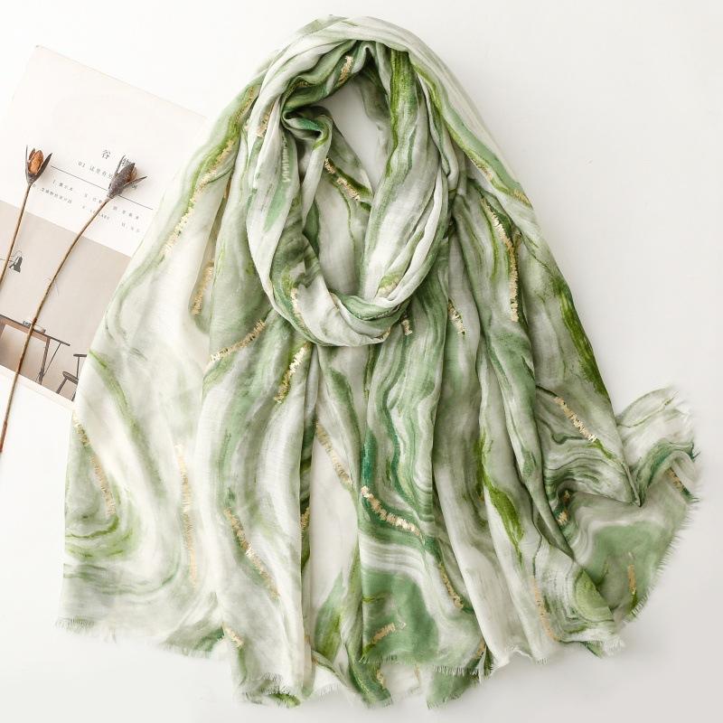 Spring and Summer Cotton and Linen Hand Scarf Gold Hot-scalding Hexi Corridor Corrugated Burr Scarf Warm Shawl