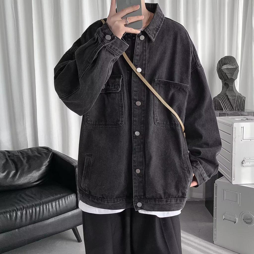 Men's Retro Washed Denim Jacket - Hip Hop Hong Kong Style, Versatile, Loose Fit for Spring & Autumn