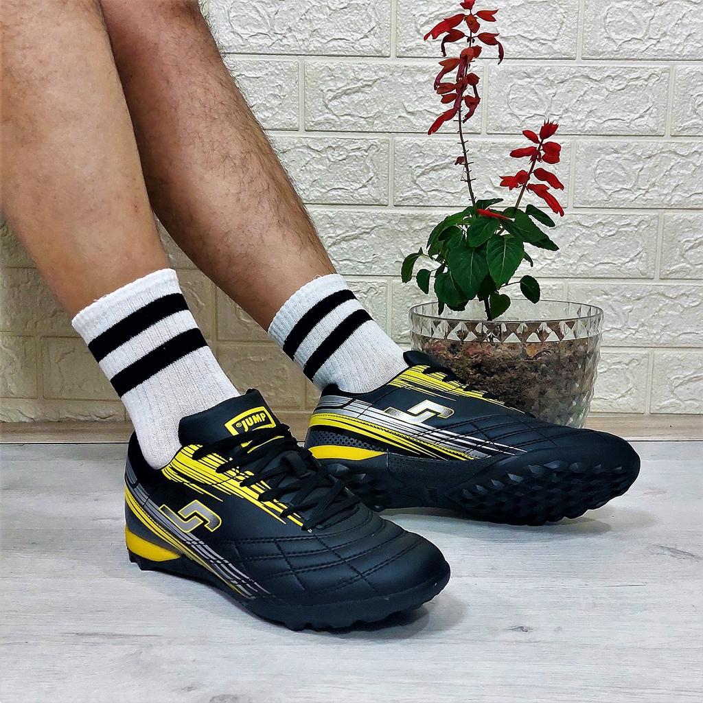 Jump 29117 Black-Yellow Lace-up Astroturf Football Shoes