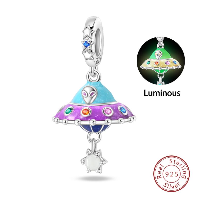 100% Copper Luminous Rabbit Astronaut Planet Spaceship Charms Beads Fit Diy Original Bracelets Necklace Jewelry