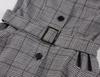 Retro Women's Plaid Dress with Turn-Down Collar, Short Sleeves, Single-Breasted Design, and Pockets in Hepburn Style.