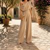 Women's One Shoulder Short Sleeve Slim Fit Casual Linen Wide Leg Jumpsuit for Summer
