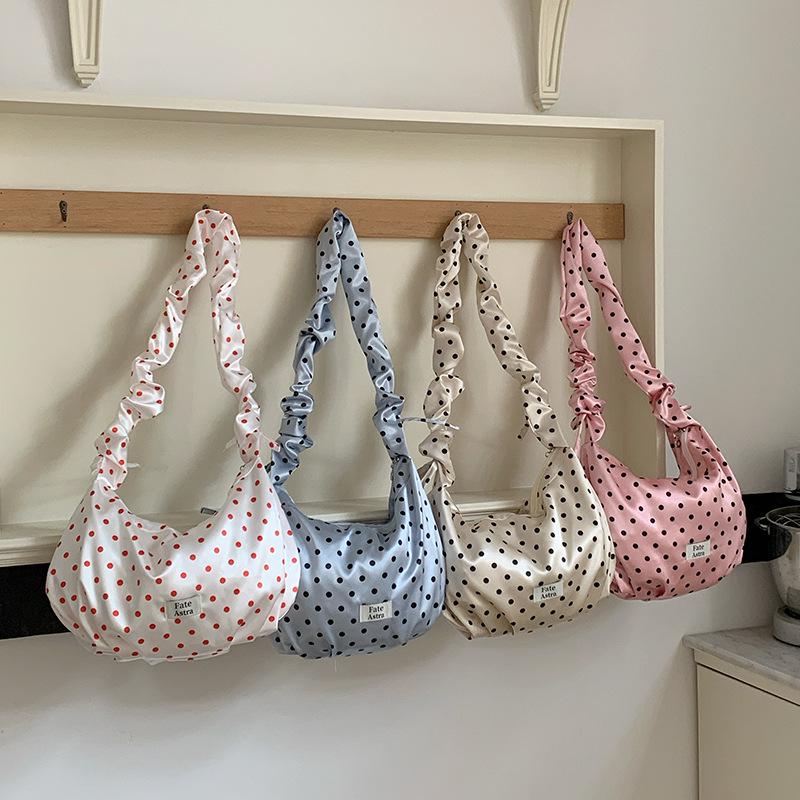 Spring Shimmer Satin Polka Dot Adjustable Shoulder Strap Women's Handbag