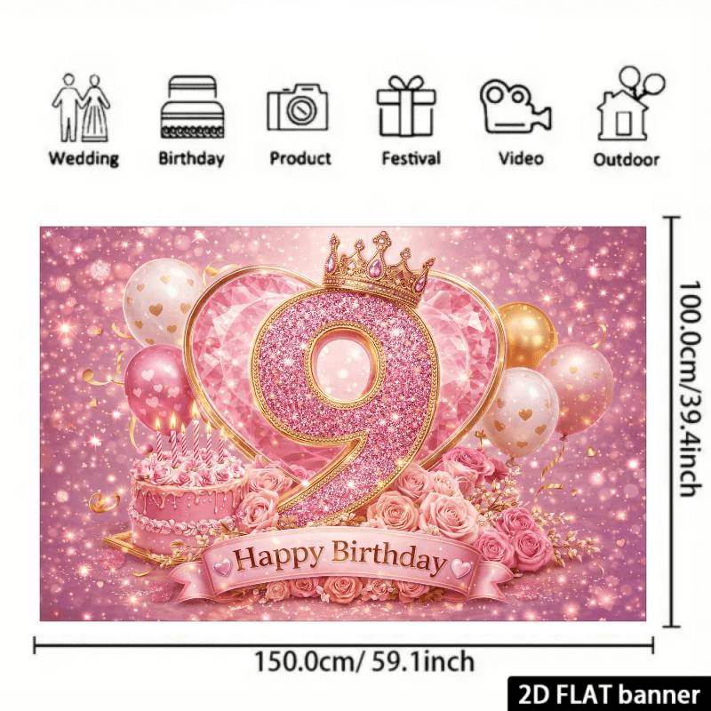 2D flacher Hintergrundstoff mit der Zahl 9, Thema 9. Geburtstag, strapazierfähiges Polyester-Material, Aktivitäten für Feiern drinnen und draußen