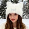 Women Knitted Beanie with Cat Ears Design Soft Yarn Winter Warm Fuzzy Hat for Ladies Fall and Winter Season