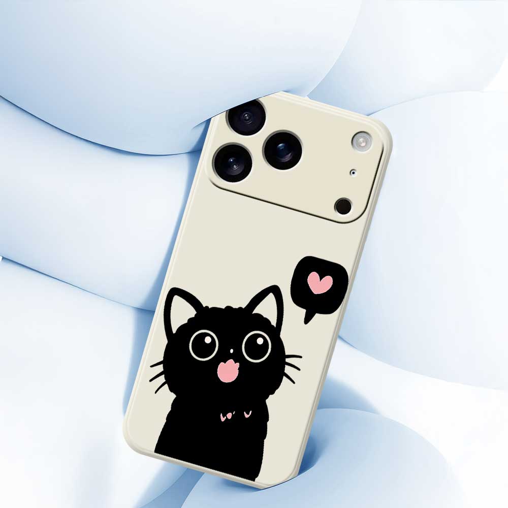 For iPhone 17 Pro Max Case Love Black Cat Pattern Printing Straight Edge TPU Phone Back Cover