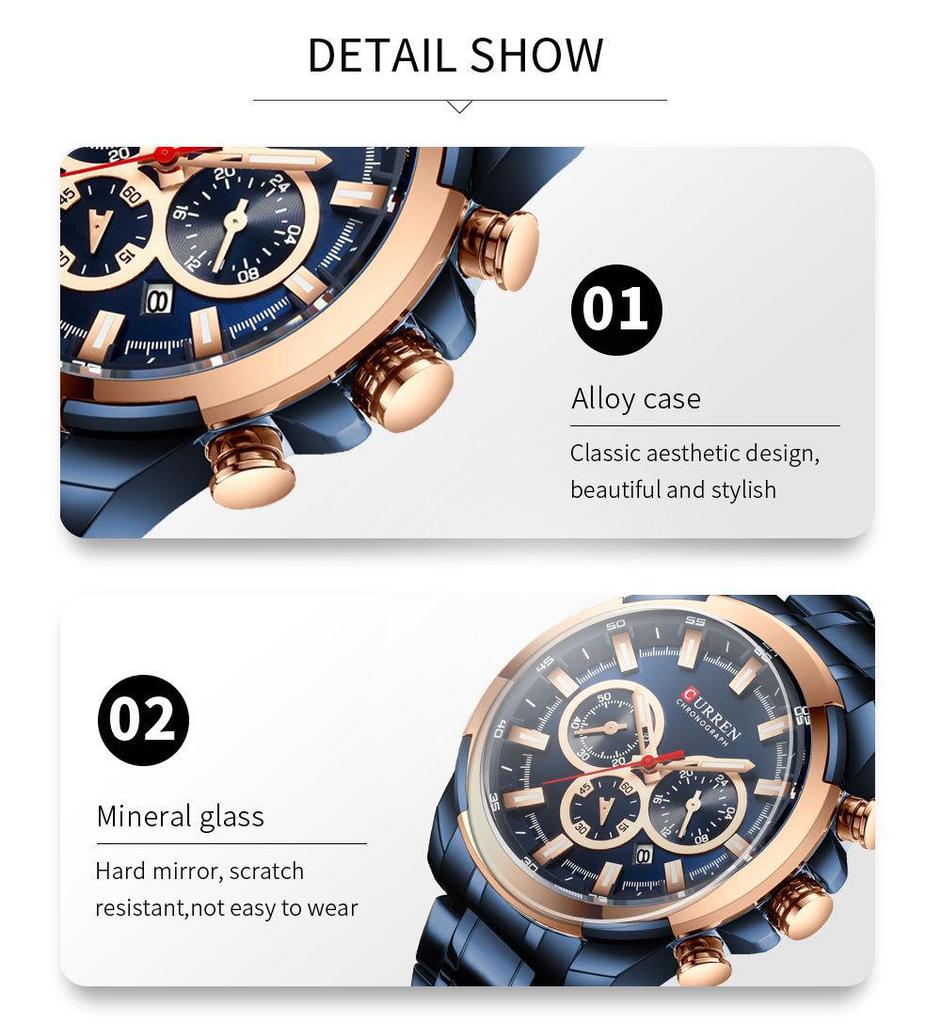 Curren 8361 Waterproof Quartz Men's Multi-Function Watch with Six-Hand Calendar
