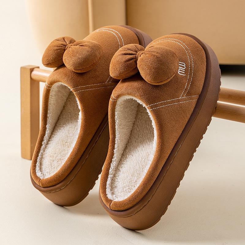 Autumn and winter cotton drag bow cartoon shoes indoor home thick-soled velvet warm and comfortable couple slippers