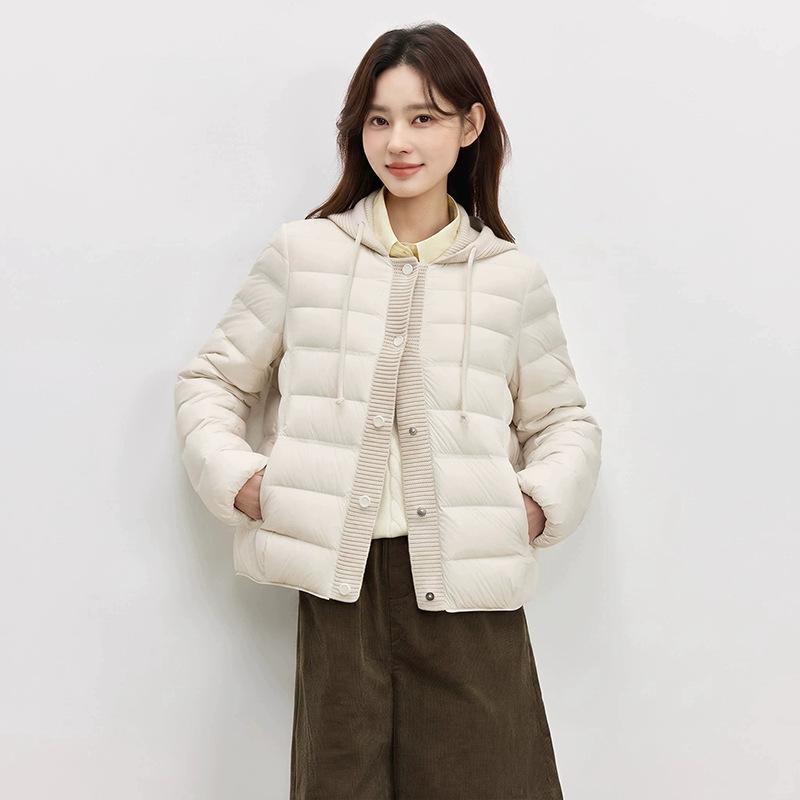 High-end white duck down knitted splicing down jacket women's short winter fashion lightweight warm jacket