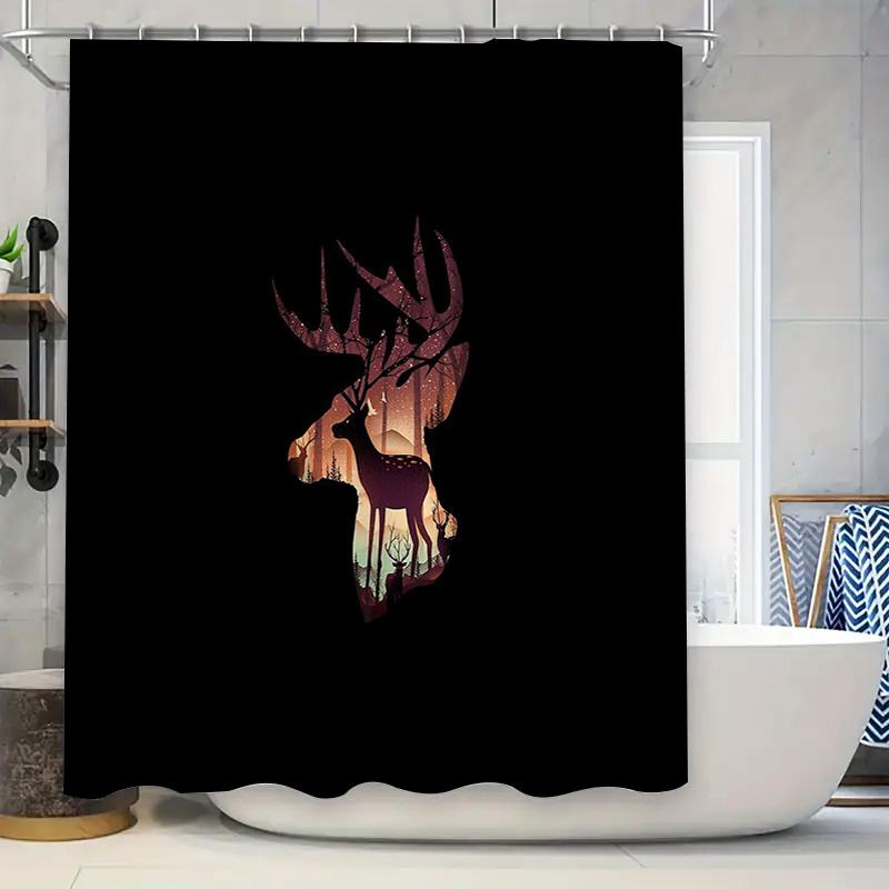 Deer Forest Waterfall Shower Curtain Nature Mountain Landscape Backdrop Vintage Rustic Home Decor Bathroom Artistic Tapestry 90x180cm