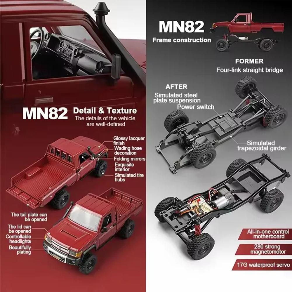 MN82 1:12 Scale Retro 4WD RC Pickup Truck with LED Lights Professional Remote Control Model