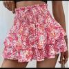 Women's Fashion Floral Skirt Pleated Skirt Ruffle Printed Short Skirt