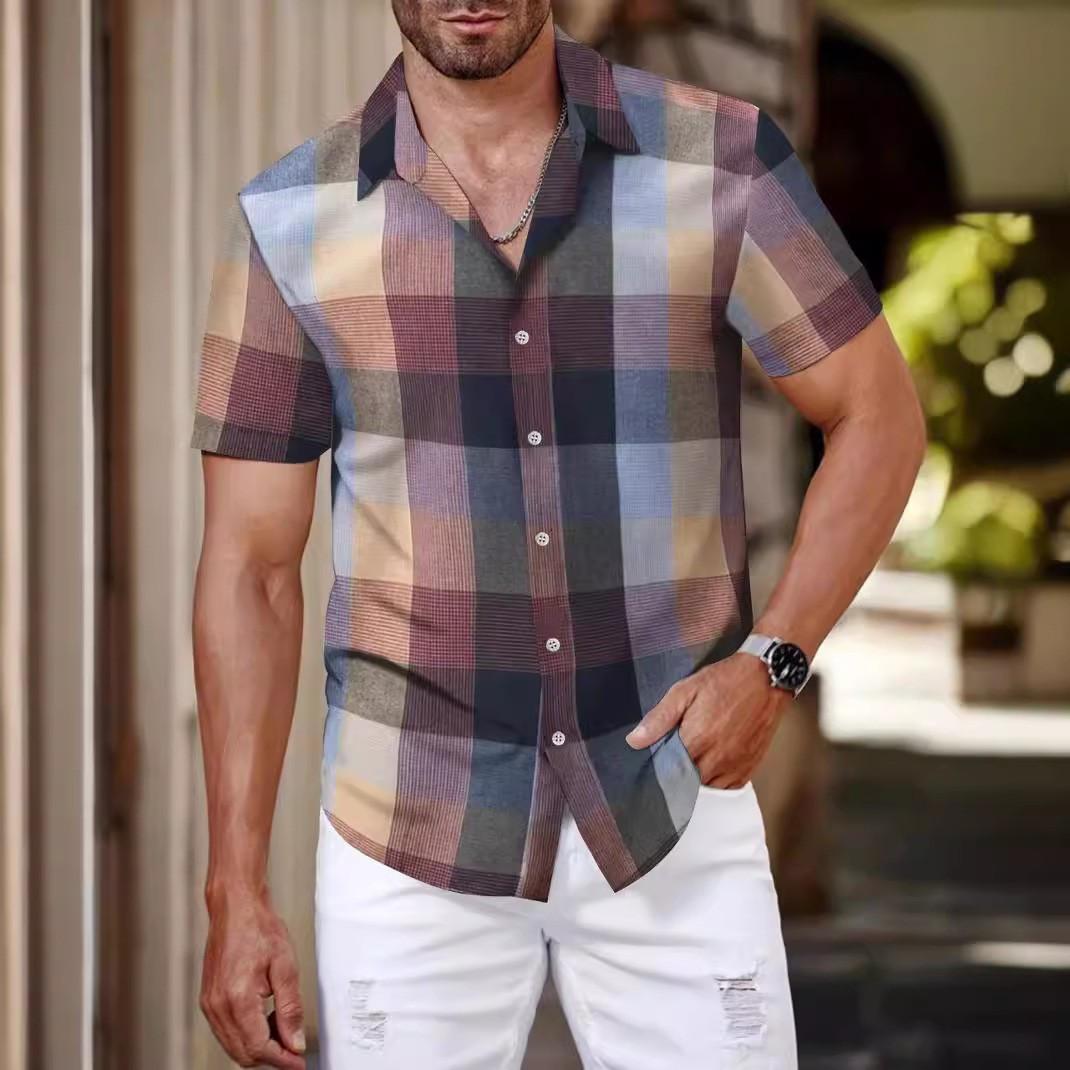 

Мужская повседневная свободная рубашка с короткими рукавами, модная рубашка с лацканами, топ XL красный