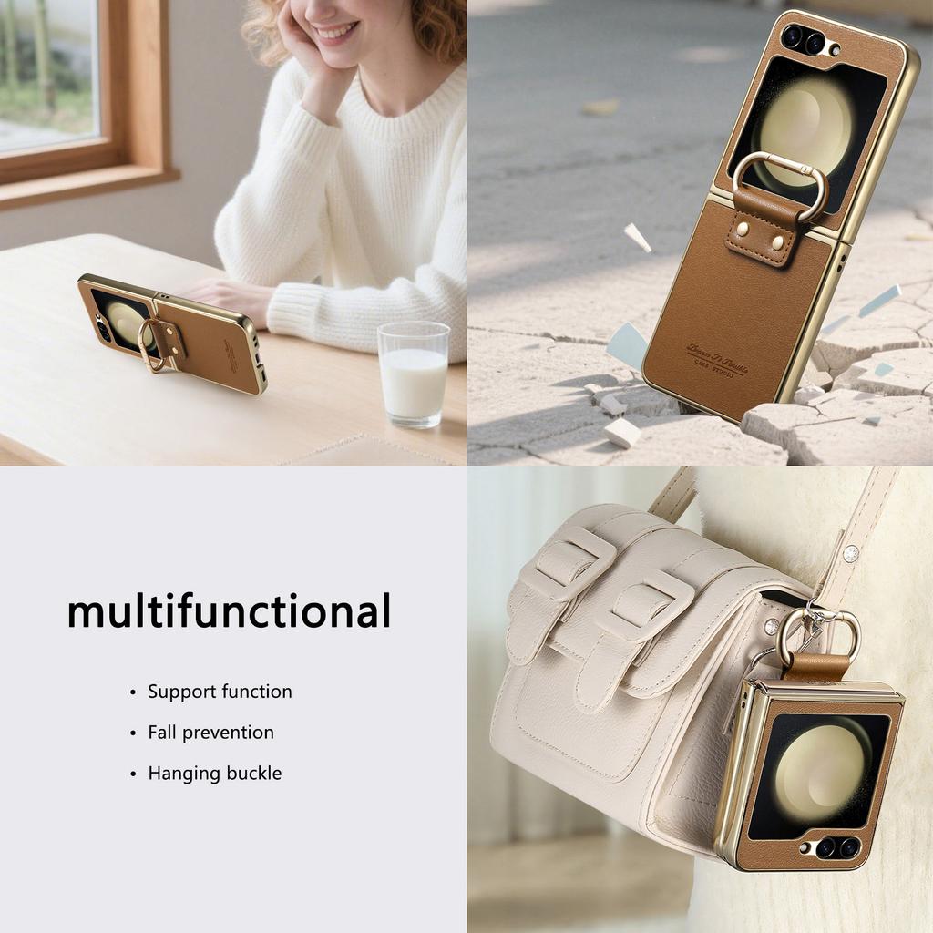 Custodia Antiurto con Anello per Samsung Galaxy Z Flip 7 6 4 5 Flip7 FE 5G Flip6 Flip5 Flip4 Copertura in Pelle per Cellulare
