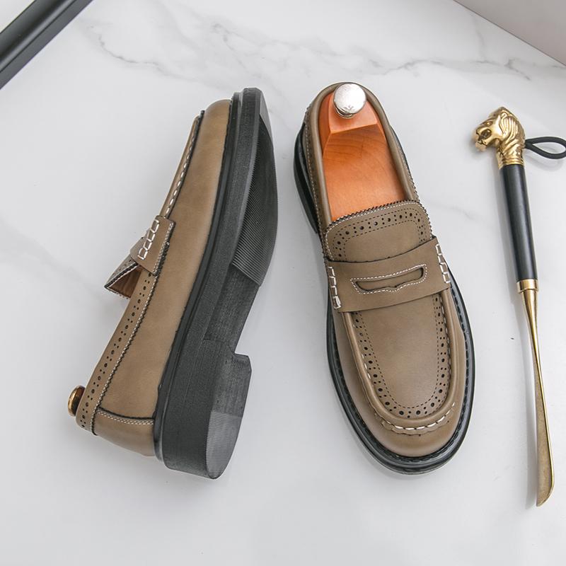 Designer Fashion New Retro Thick-soled Platform Brogues Casual Shoes for Men Tassels Penny Loafers Formal Flats Dress Footwear