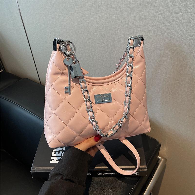 New Fashion Light Luxury Simple Solid Color Embroidery Thread Diamond Hippie Bag Shoulder Crossbody Trendy Women's Bag