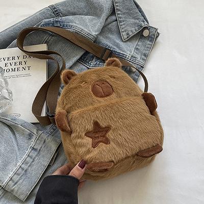 1ks plyšové pouzdro na mobilní telefon na zip Roztomilá kreslená taška Capybara Crossbody Dívčí kabelka na mince Velkokapacitní taška přes rameno