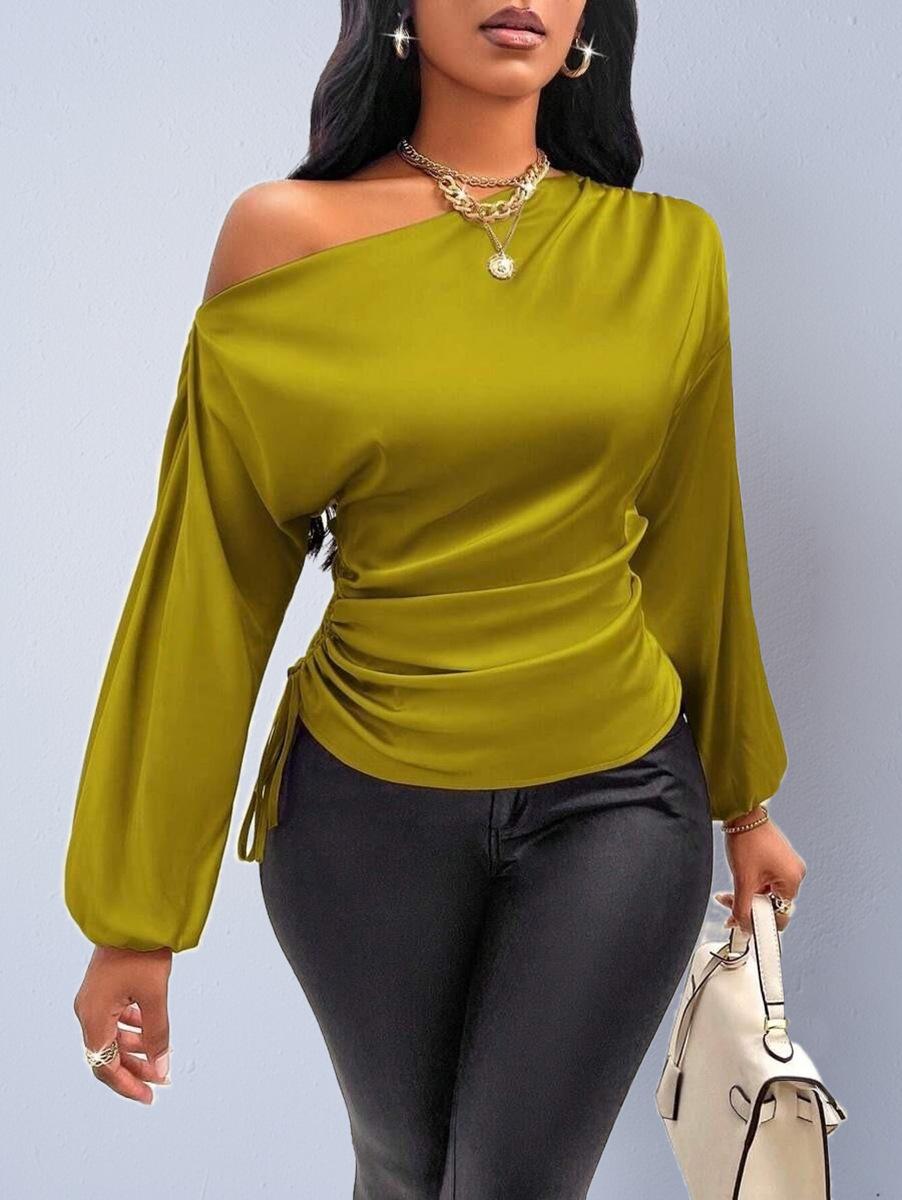 Асимметричная атласная блузка со скошенным воротником - Женская коллекция весна/осень M