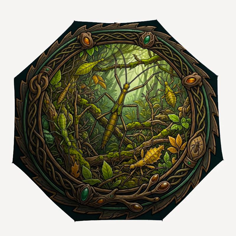 Forest Insect Circle pattern umbrella, portable and foldable design, 8 ribs, a casual accessory for Halloween, Christmas, and birthday gifts.