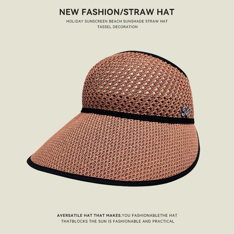 

Empty top sunscreen bucket hat summer big brim shows small face can tie ponytail sun hat outdoor beach sun hat