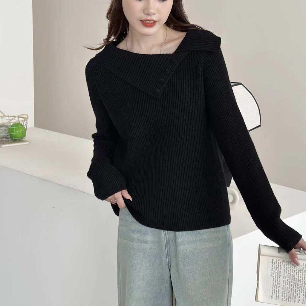 Women's Irregular Lapel Knit Sweater - Autumn/Winter Lazy Style