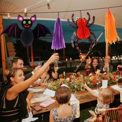 Yousheng Honeycomb Halloween Hanging Decorations Ghost Spider Pumpkin Witch Bat Paper Honeycomb Centerpieces for Indoor Window Haunted House Decor