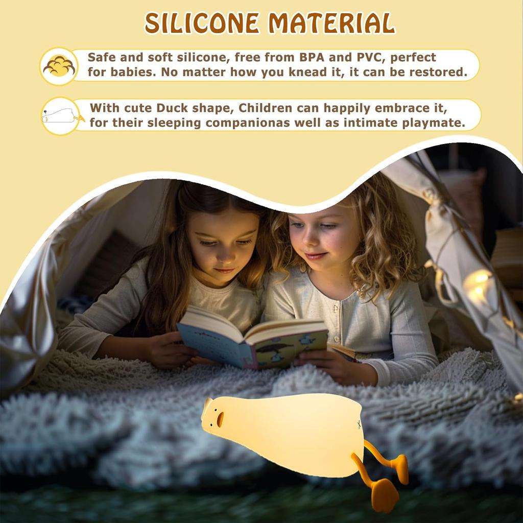 Lying Flat Duck Night Light, Cute Silicone Light Up Duck, 3 Level Dimmable Nursery Nightlight, LED Duck Lamp, Rechargeable Bedside Touch Lamp for
