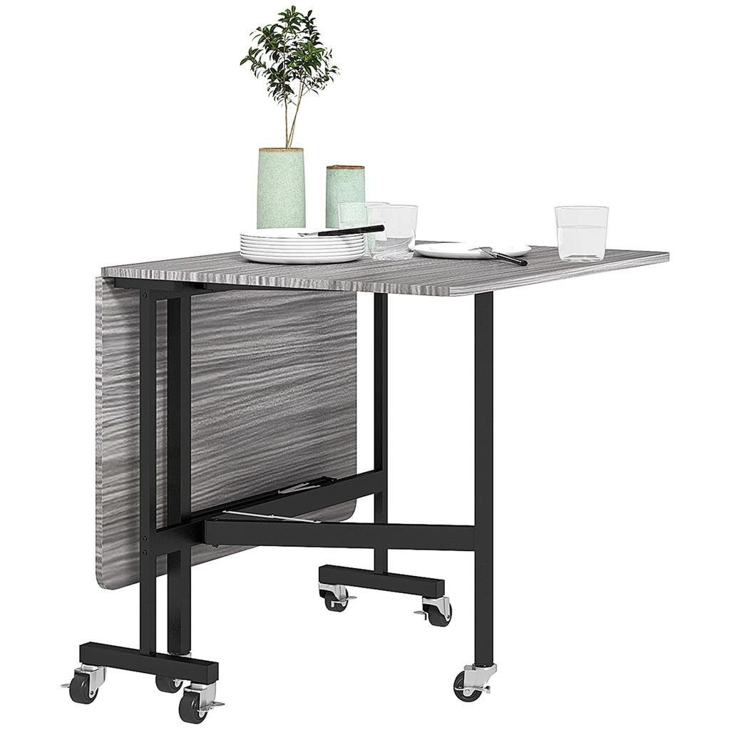 Folding Dining Table on Wheels, 4-6 People, 120 cm, Braked Wheels, 2 Drop Leaves, Industrial, Grey