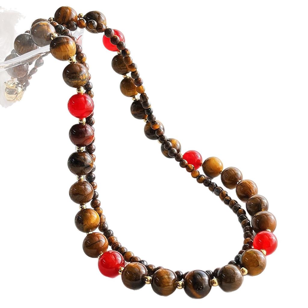 French Natural Boutique Tiger'S Eye Stone Design Double-Layer Necklace Collarbone Chain Female