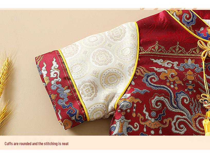 Summer Baby Boy Birthday Tang Suit with Crown for Zhou Ceremony