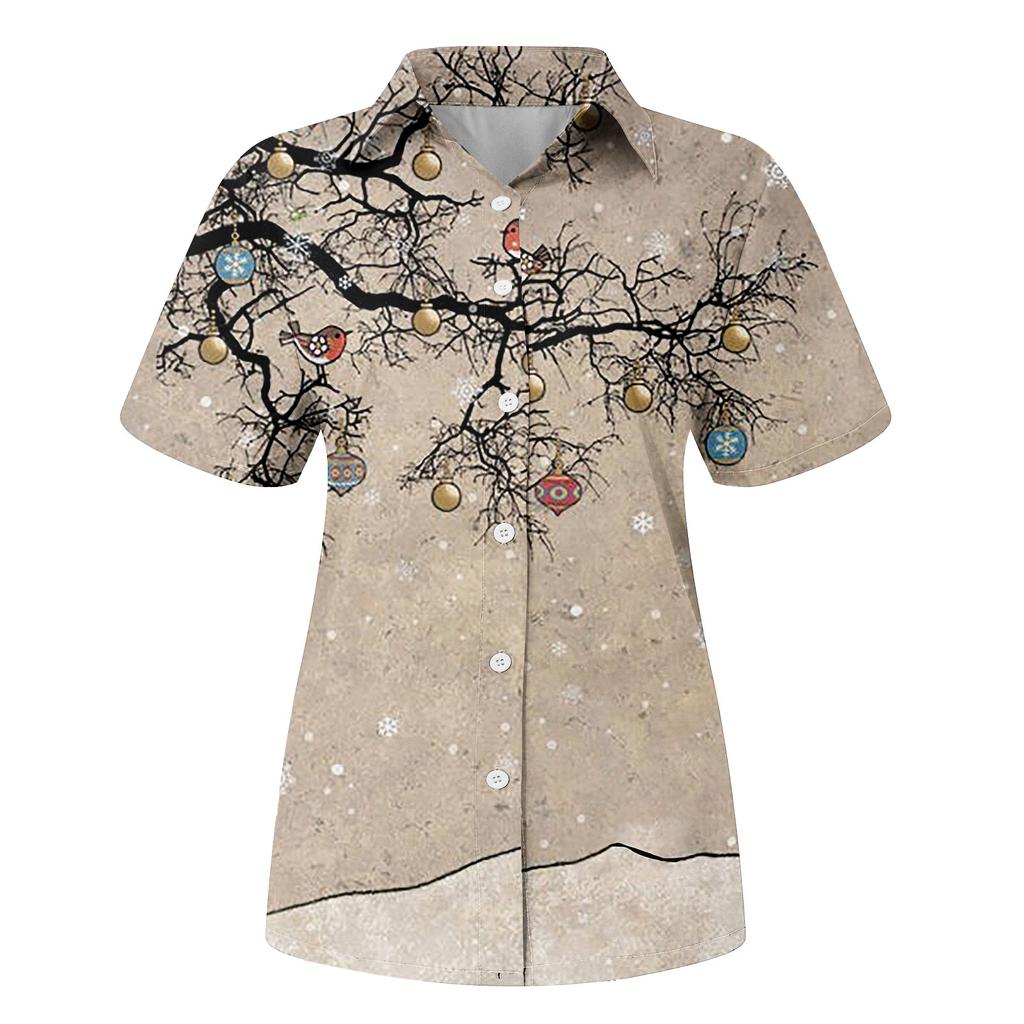 Damemote Uformelt kortermet trykkknapper Lapel Shirt Topp bluse