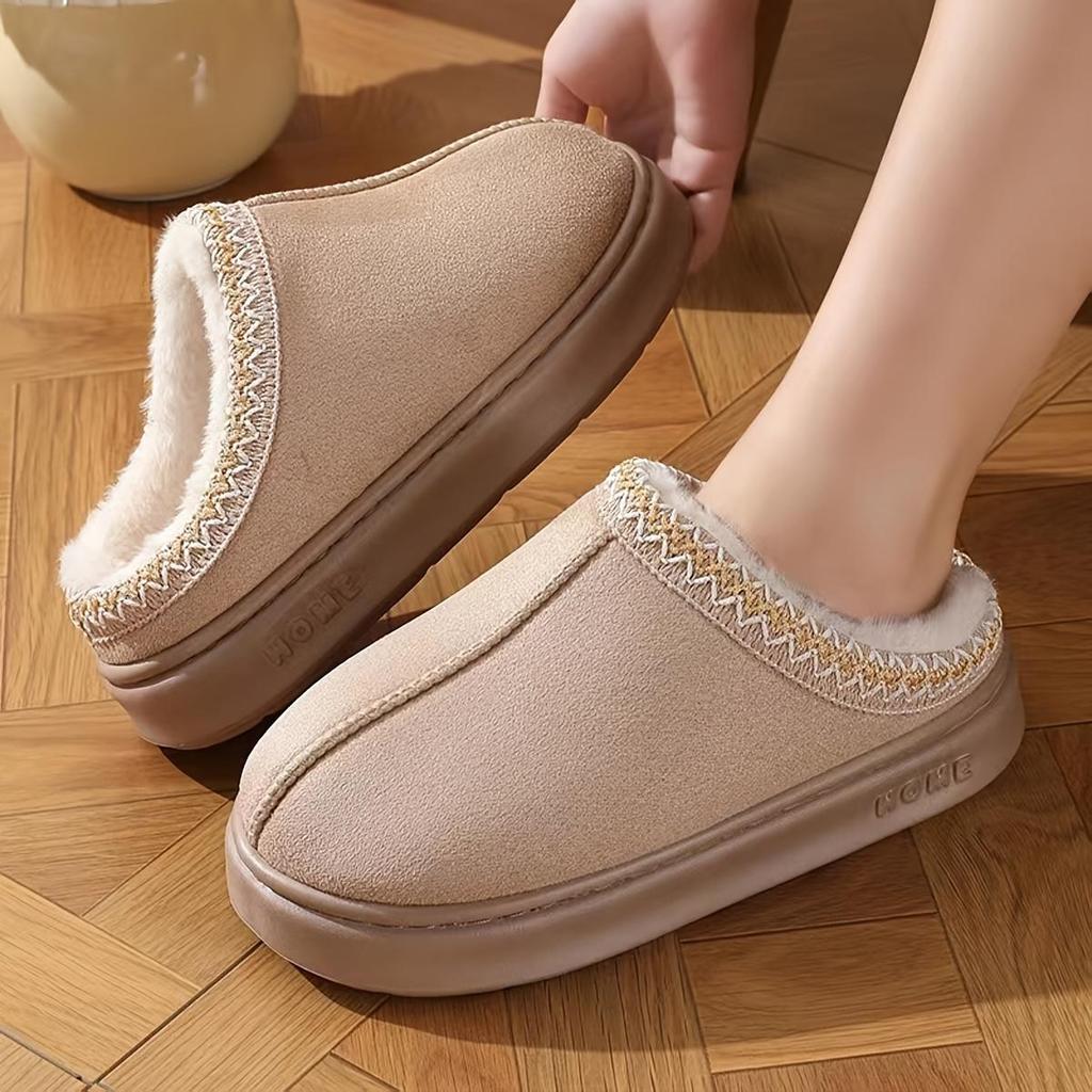 Couple Thick Sole Slippers, Memory Foam Insole, Warm Fabric Lining, Stitched Upper Design, Non-slip EVA Sole, Easy To Put On And Take Off Home Shoes