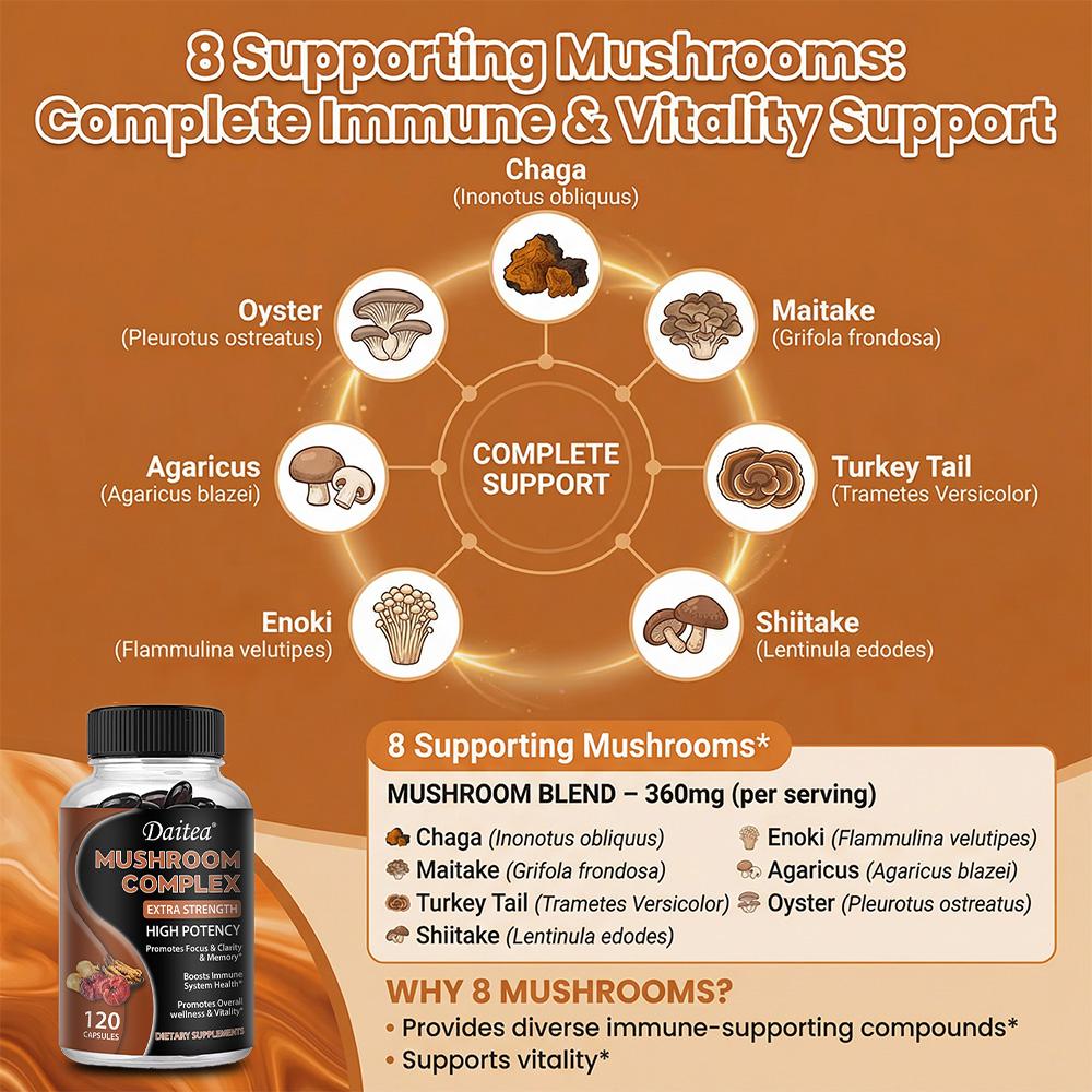 Capsule Complesso di Funghi Premium per Supporto Immunitario e Cognitivo 120 Capsule