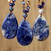 European Ethnic Blue Veined Stone Water Drop Pendant Necklace for Women - Hand-Knotted Natural Stone Sweater Chain Jewelry