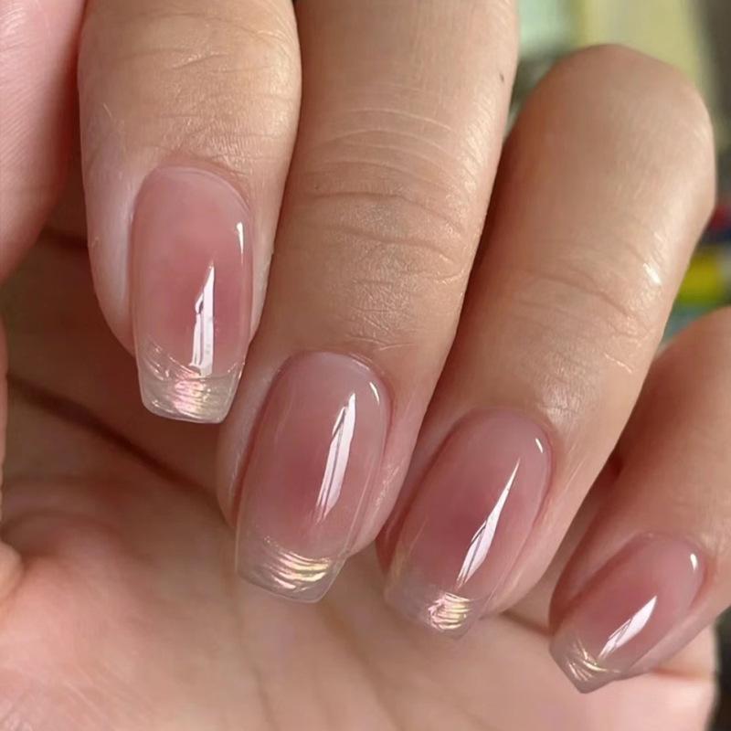 Short French Blush Magic Mirror Gold Powder Removable False Nails