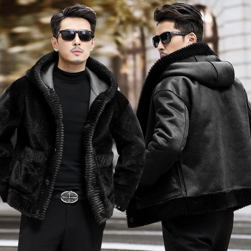 New Men's Genuine Fur Sheep Shear Coat Mid-Length Lapel Reversible Lamb Wool Winter