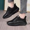 Casual Sports Shoes Leather Surface All Black Spring and Autumn Waterproof Soft Sole Light Wear-resistant and Comfortable