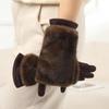 Thickened Suede Touch Screen Gloves Detachable Lining Riding Gloves Faux Fur Gloves  for Women