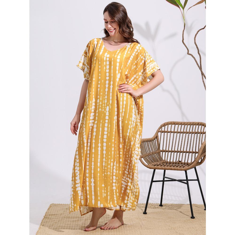 Plus Size Boho Kaftan Dress, Women's Plus Maxi Cover Up Dress